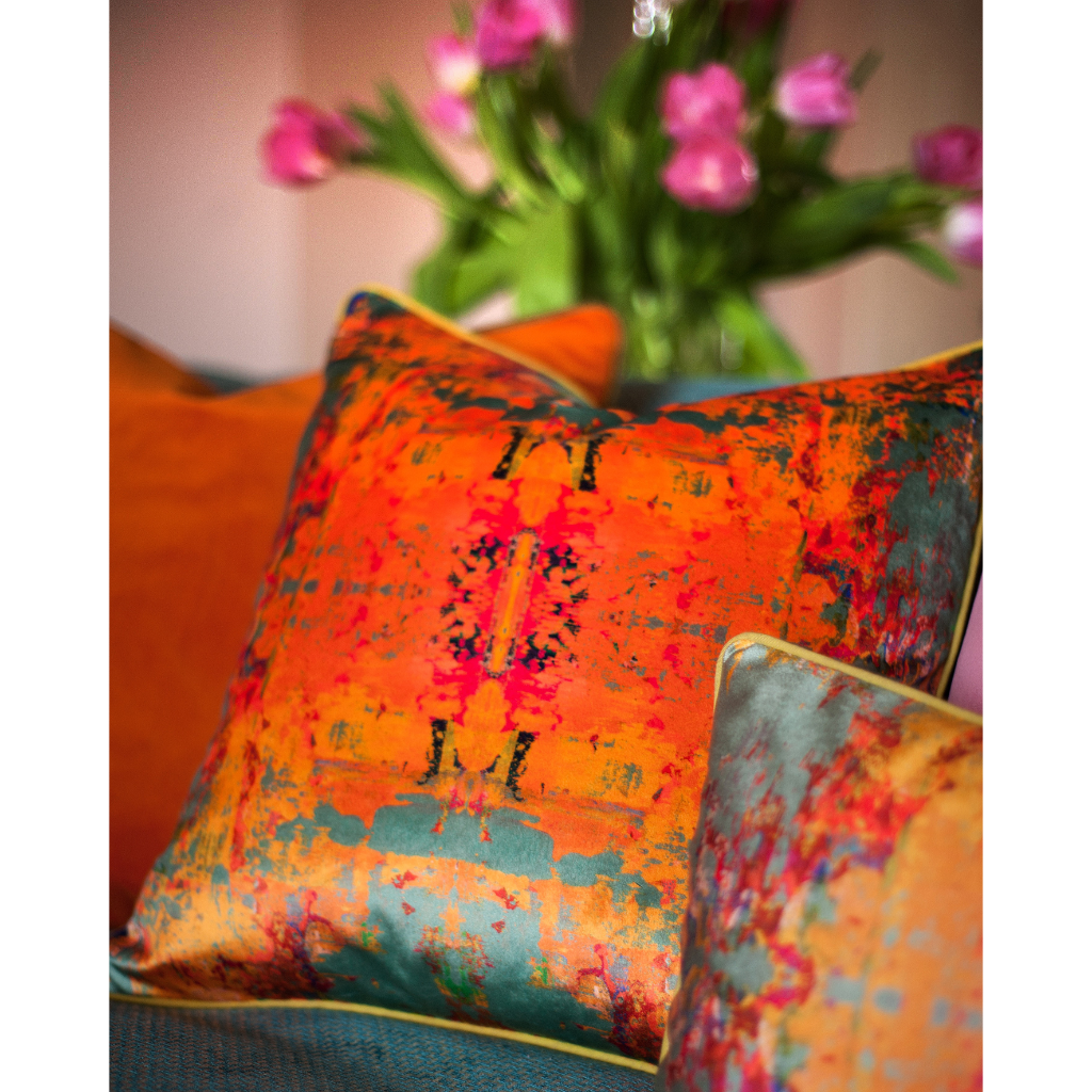 Grey Stucco Kaleidoscope Square Velvet Cushion