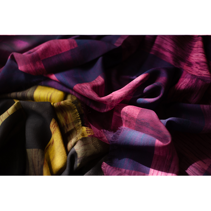 Indigo Violet Parquet Silk Wool Scarf