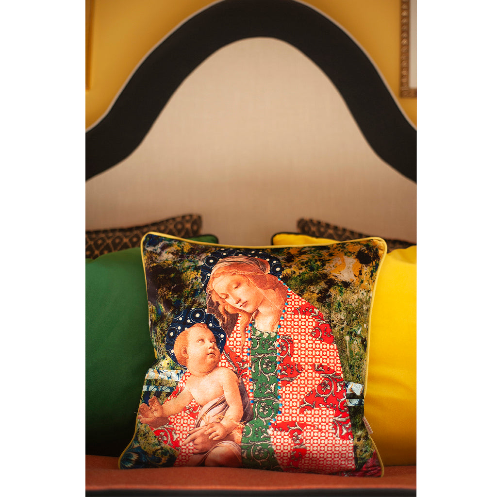 Marbled Madonna Collage Velvet Square Cushion