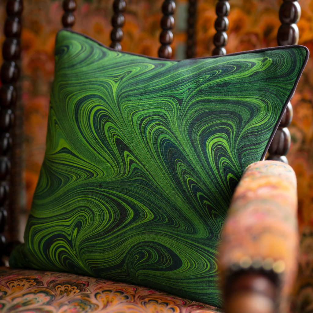 Malachite Linen Square Cushion