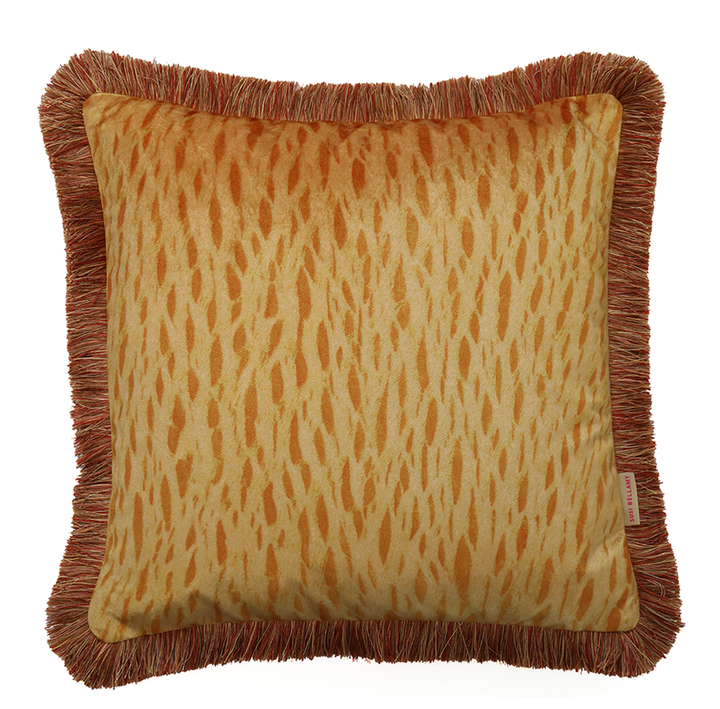 Ruched Ochre Veneer Velvet Square Cushion