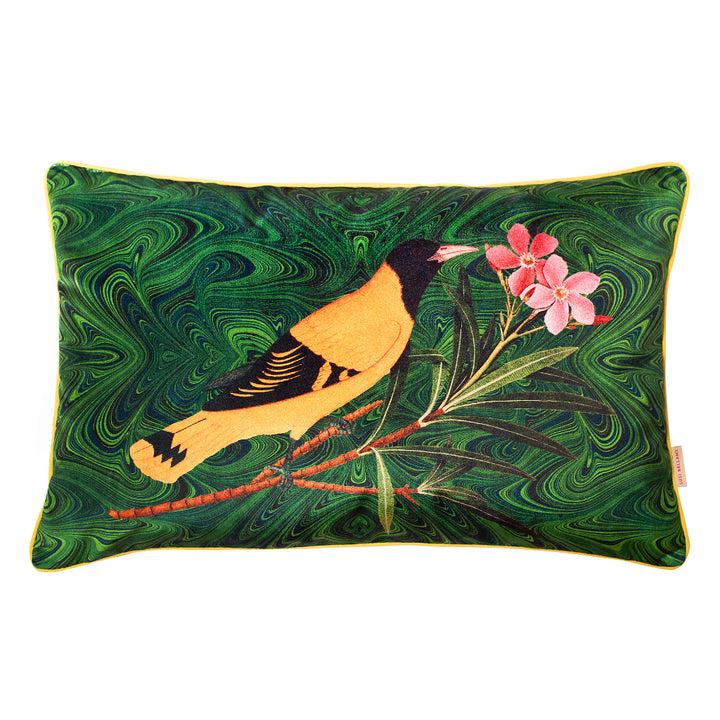 Malachite Oriole Velvet Large Oblong Cushion