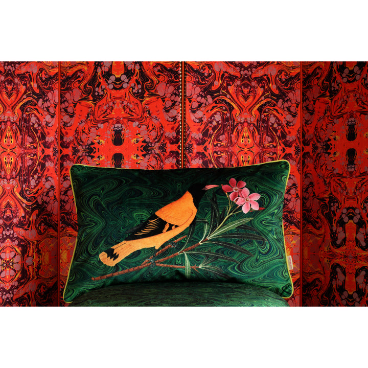 Malachite Oriole Velvet Large Oblong Cushion