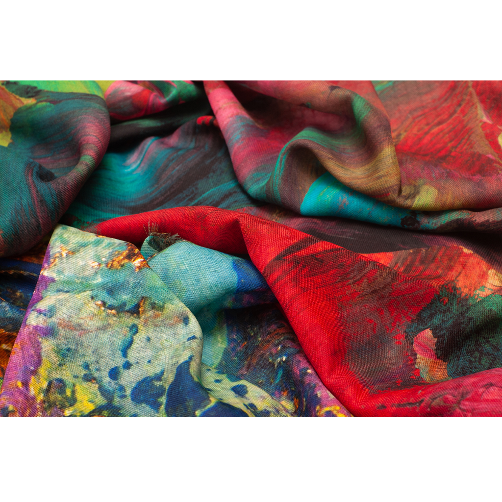 Emerald Painterly Silk Wool Scarf