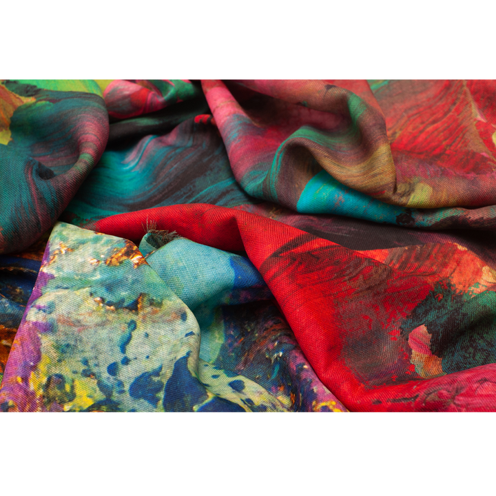 Emerald Painterly Silk Wool Scarf