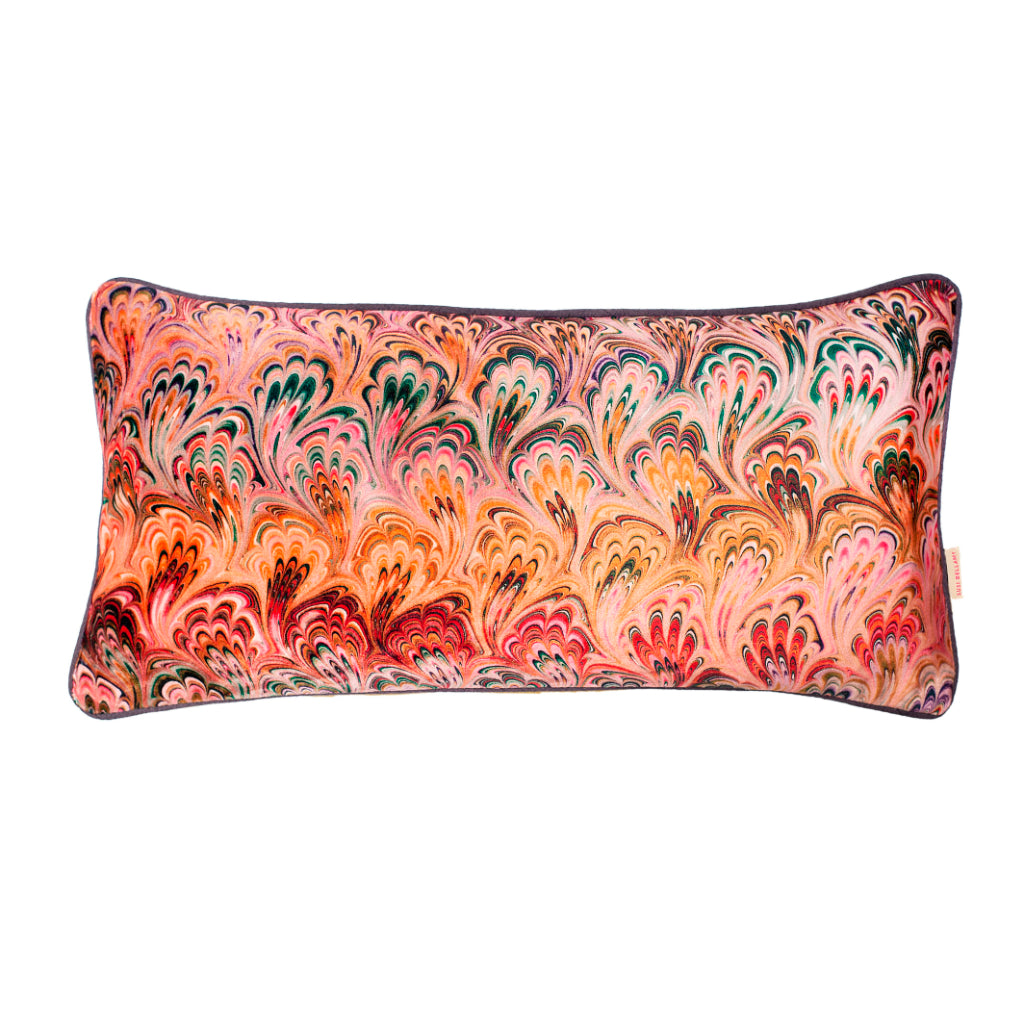 Peacock Bouquet Velvet Medium Oblong Cushion