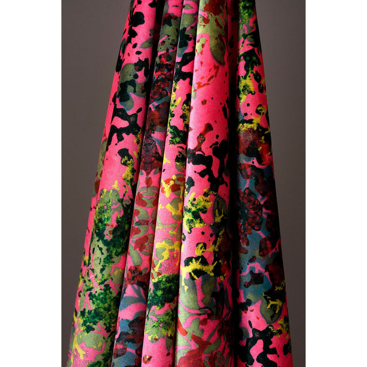 Pink Foliage Velvet Fabric