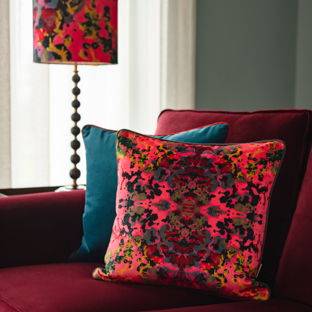 Pink Rose Kaleidoscope Square Velvet Cushion