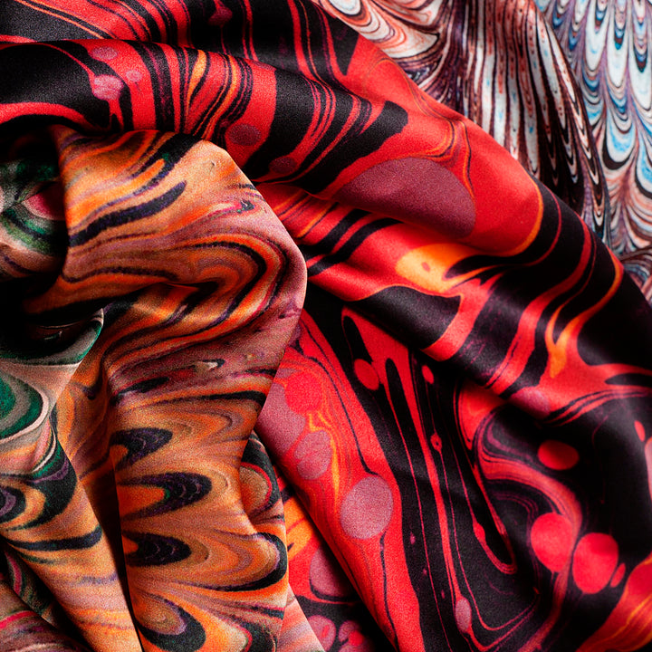 Ruby Marbled Silk Satin Scarf