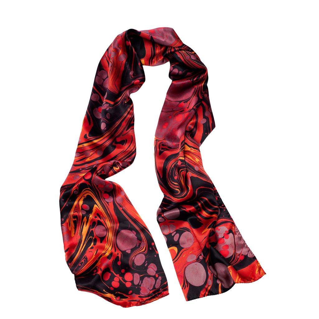 Ruby Marbled Silk Satin Scarf