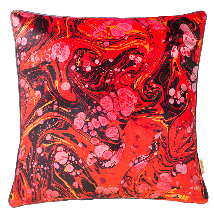 Ruby Marbled Velvet Large Square Cushion