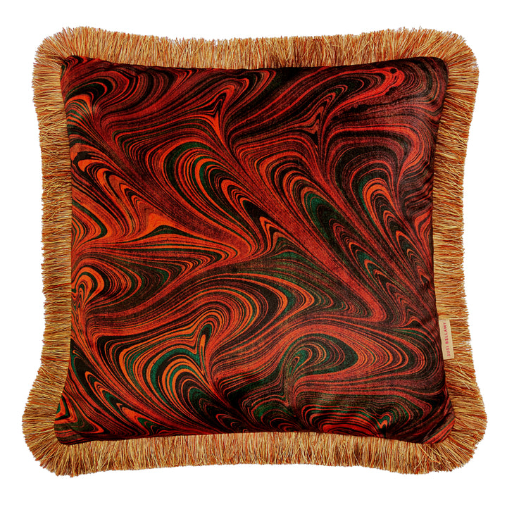 Ruched Amber Strata Velvet Small Square Cushion