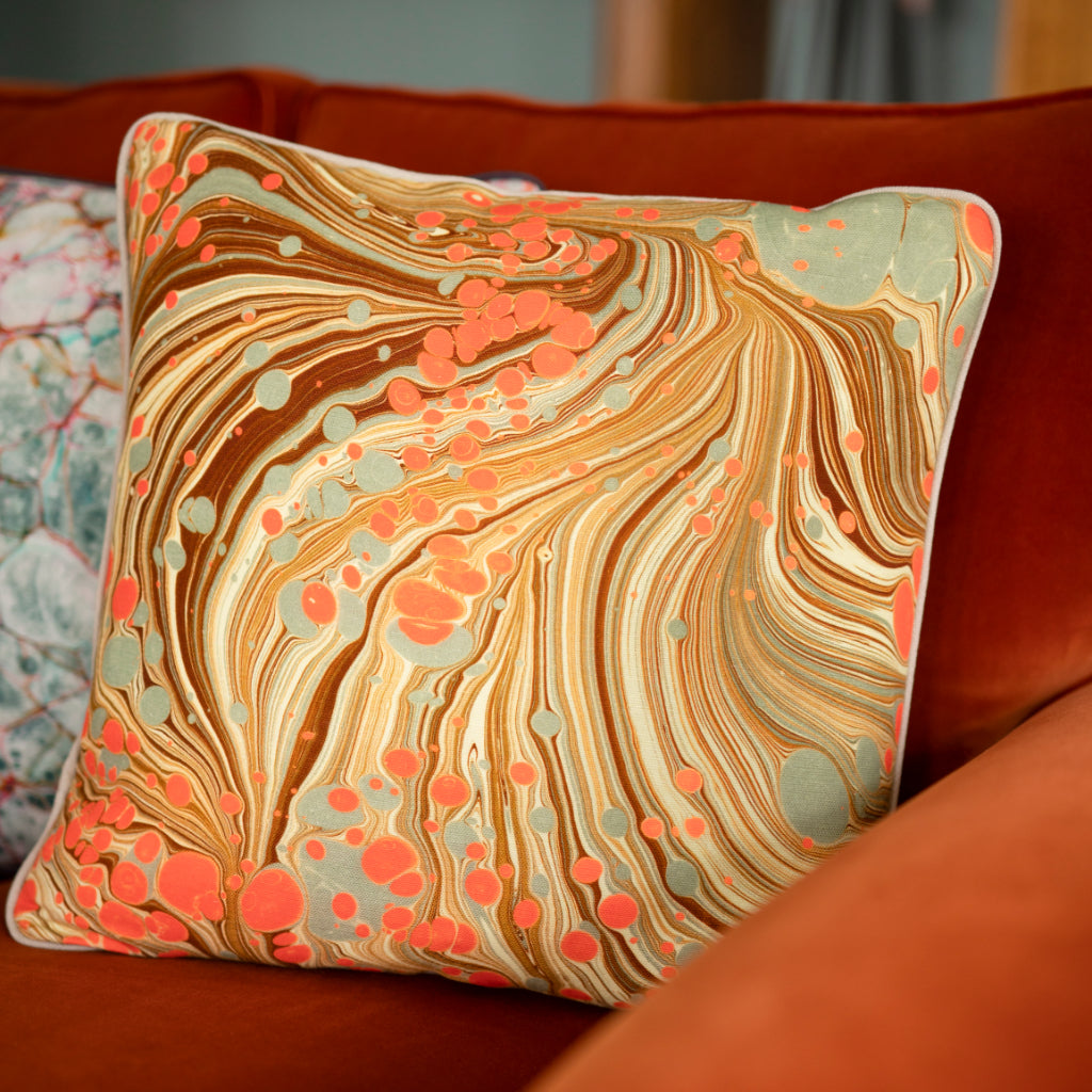 Sand Swirl Marbled Linen Square Cushion