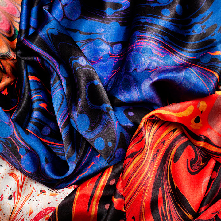 Sapphire Marbled Silk Satin Scarf