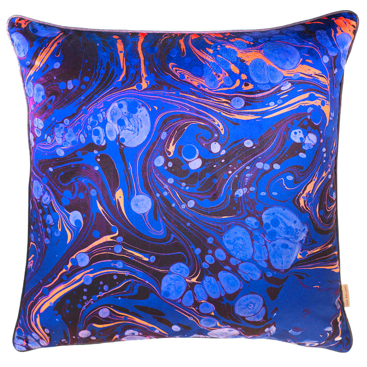 Sapphire Marbled Velvet Large Square Cushion