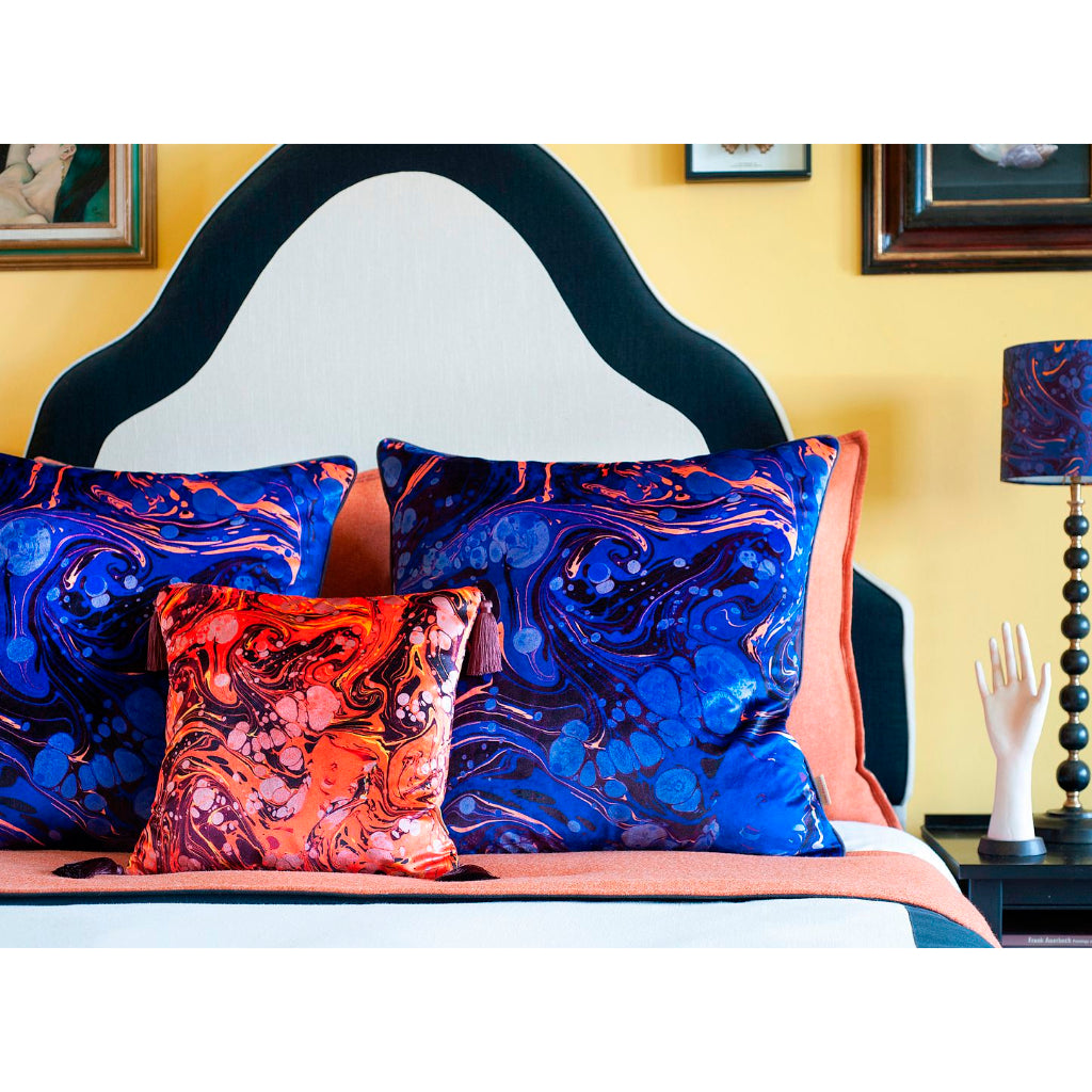 Sapphire Marbled Velvet Large Square Cushion