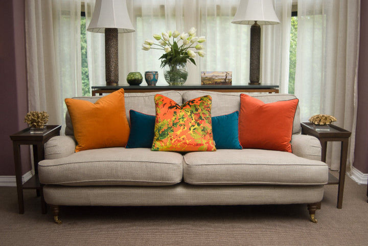 Light Orange Velvet Square Cushion