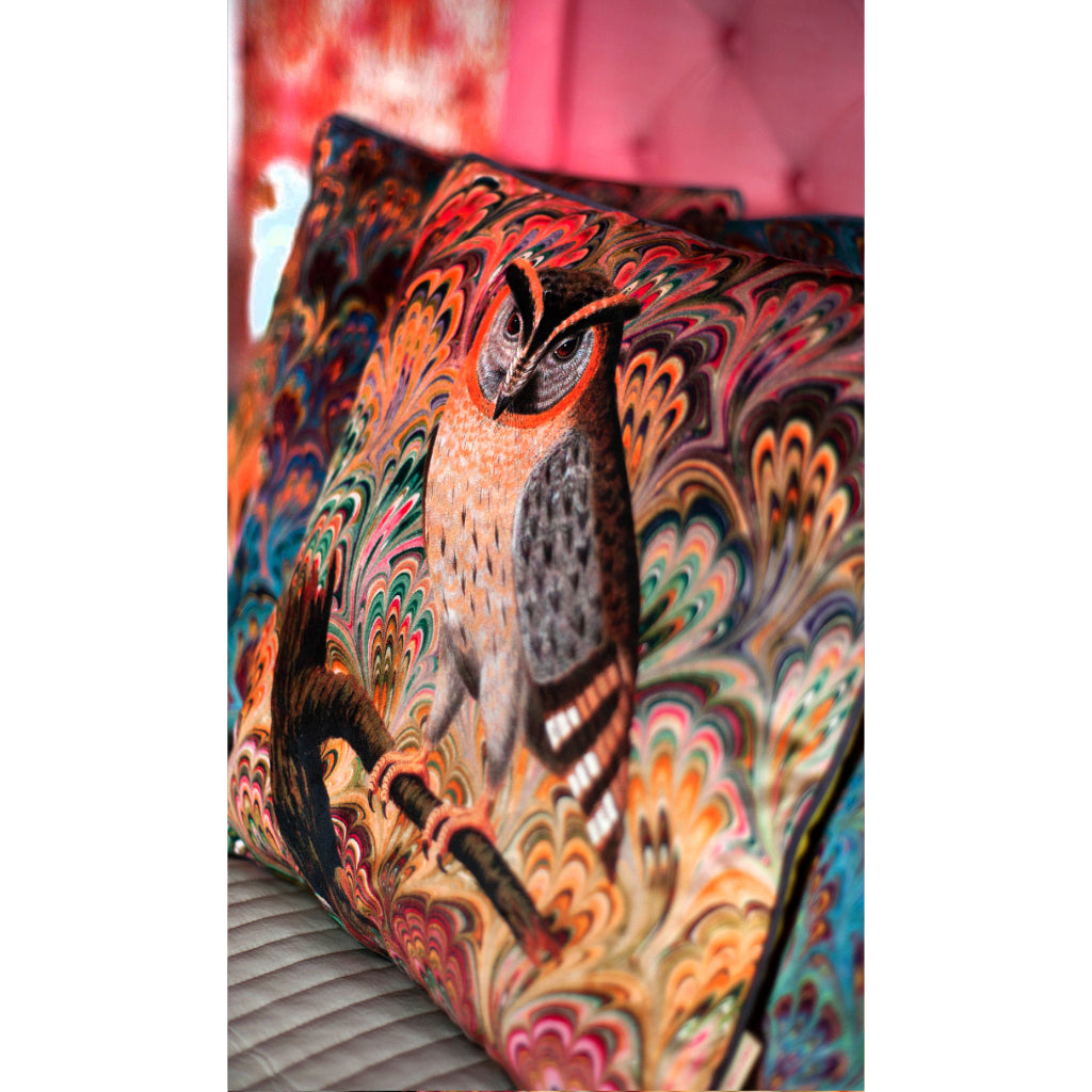 Scops Owl Velvet Square Cushion