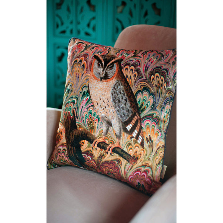 Scops Owl Velvet Square Cushion