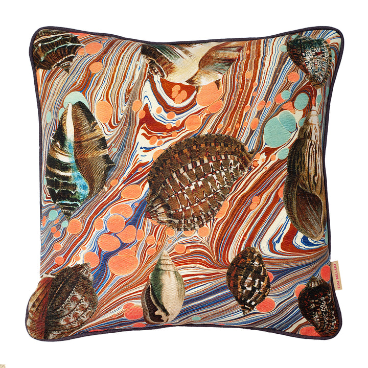 Sea Swirl Shells Marbled Linen Small Square Cushion