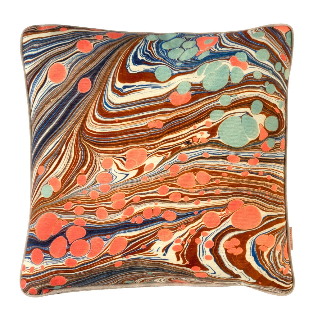 Sea Swirl Marbled Linen Square Cushion