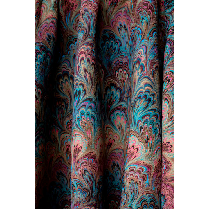 Teal Bouquet Linen Fabric